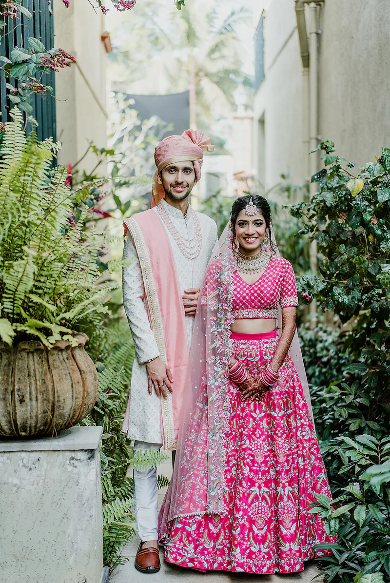 Bridal Makeup Bangalore | Ethereal Wedding | Dejavu Makeup by Vinni Bride with soft glam and pink lehenga.