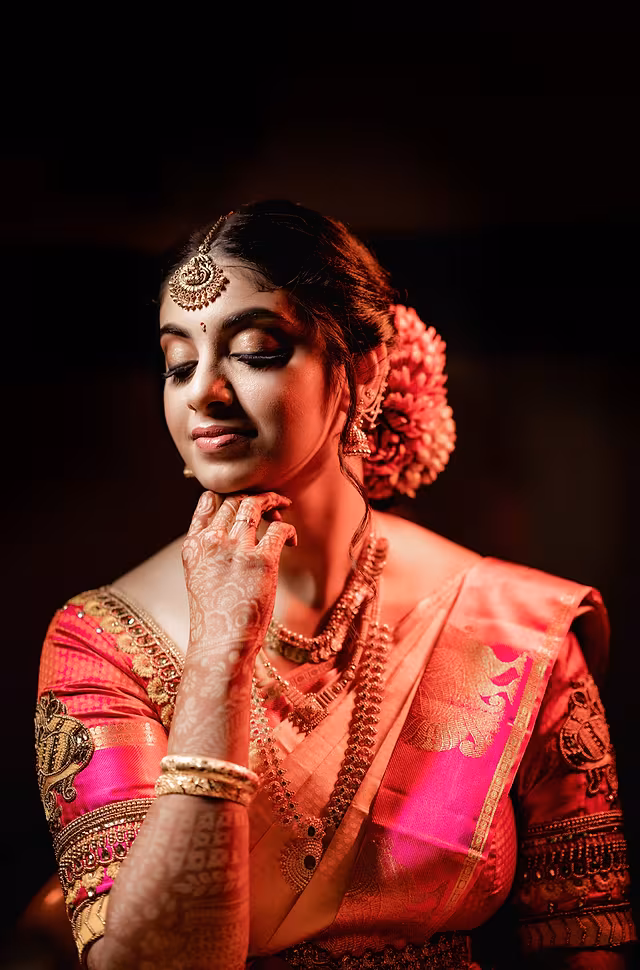 Muslim bride at Nikah ceremony with elegant bridal makeup by Vinni, Bangalore