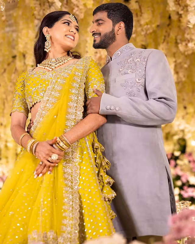 Christian bride at outdoor garden wedding with waterproof bridal makeup by Vinni, Bangalore